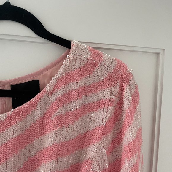 Retrofete Grace Sequins Mini Dress Small Striped Pink & White Self Tie Belt - Picture 10 of 14